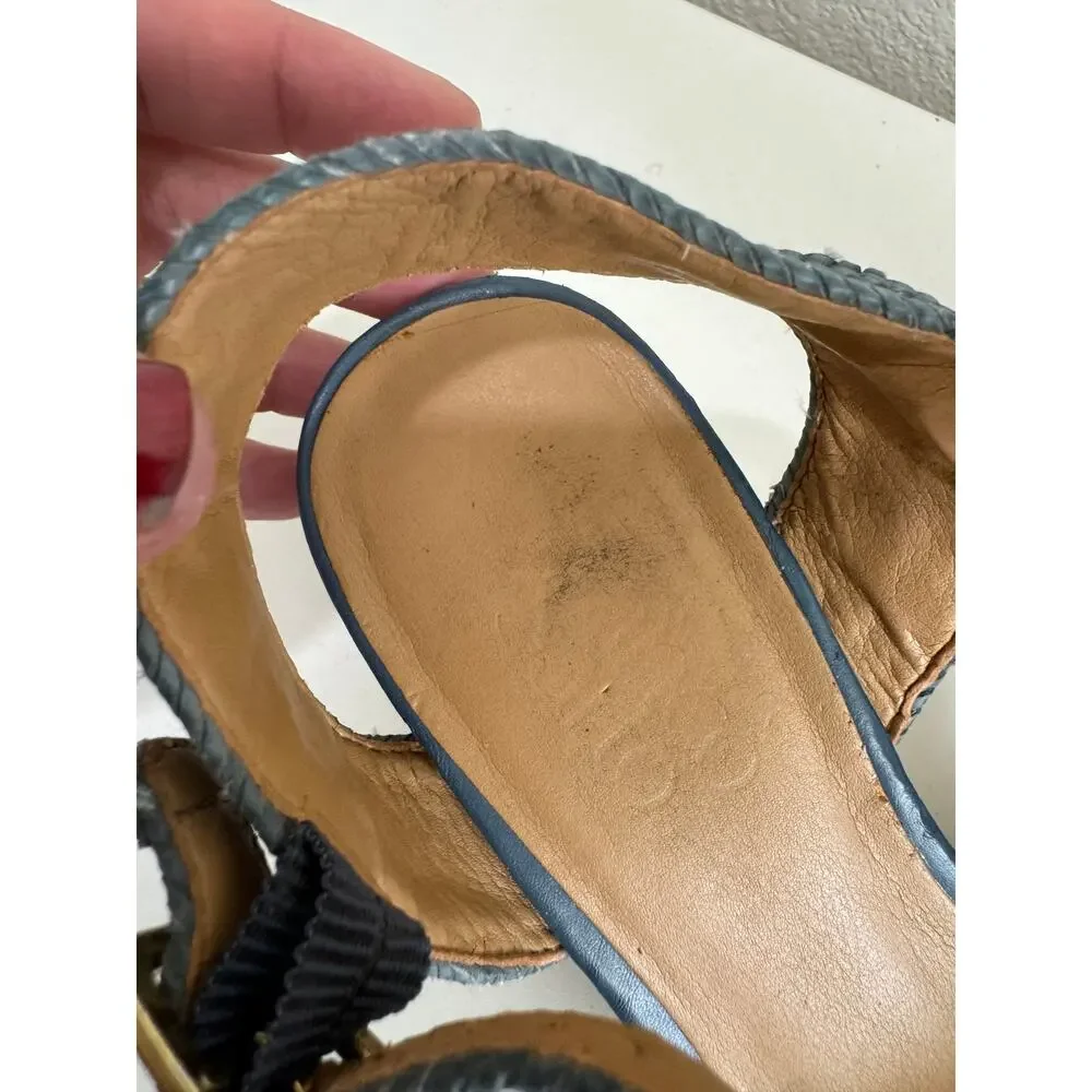 Franco Sarto Cara Espadrille Wedge Mary Jane Sandals Blue Woven 6.5M